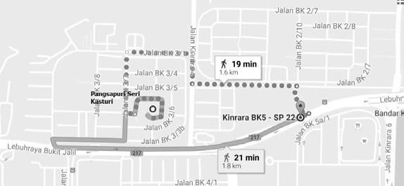 Kinrara BK 5 Station is located near Giant Bandar Kinrara. It is an elevated station and has been operating since 31 October 2015.