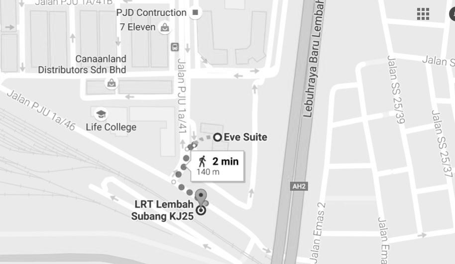 Our study shows that Eve Suite is located only 200 metres away from Lembah Subang LRT station.