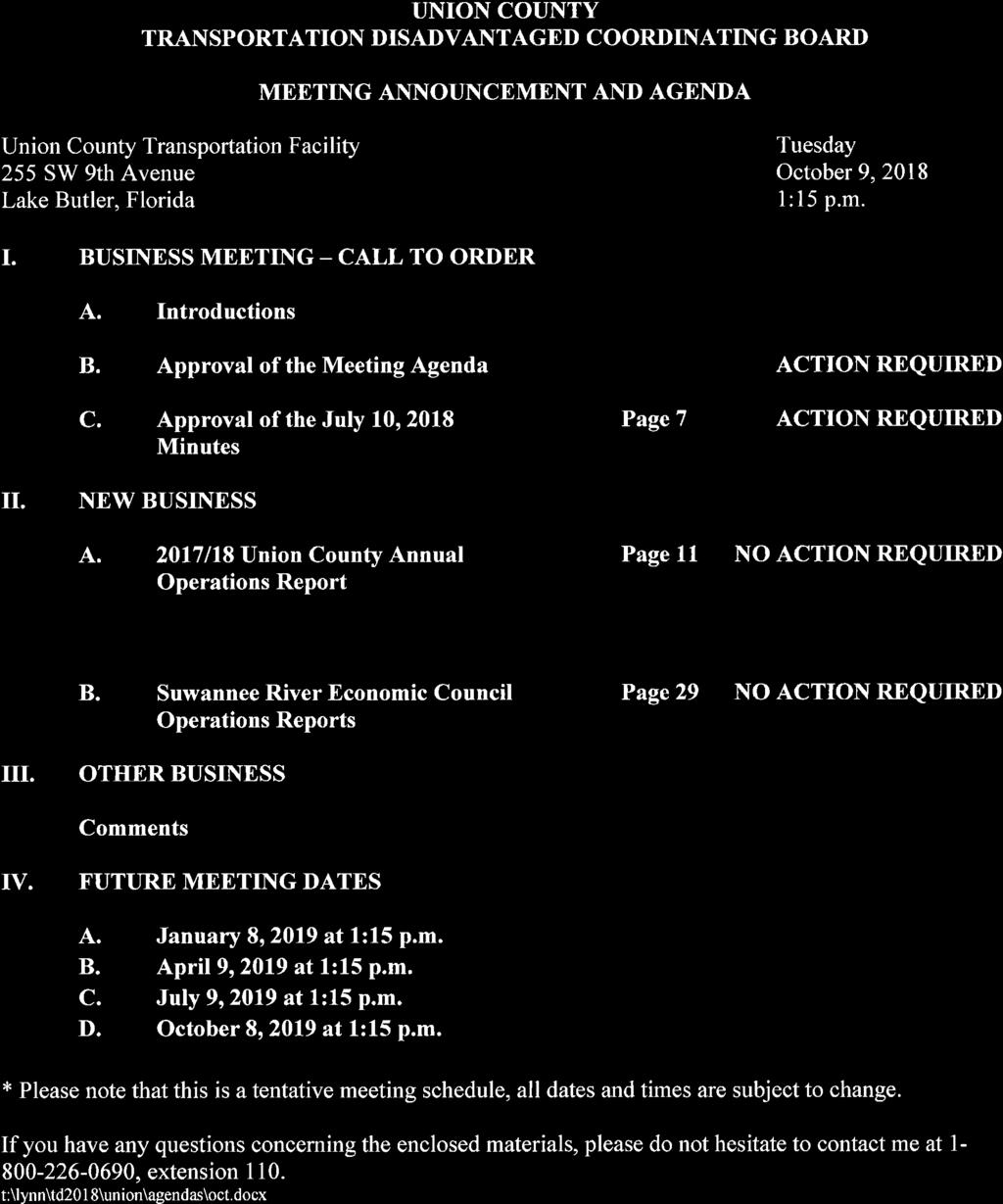 217/18 Union County Annual Operations Report Page 11 NO ACTON REQURED The Board needs to re iew the 217 18 Union County Annual Operations R port B.