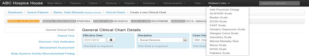 3. If necessary, click the Electronic Visit Verification button on the left. Complete the EVV fields as desired.