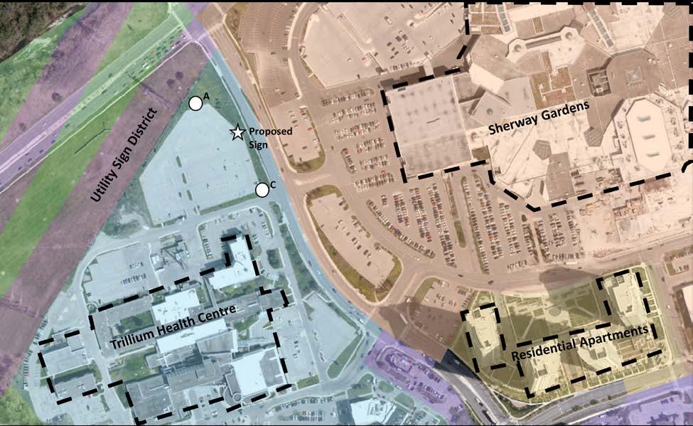 FIGURE 2 - ORIGINAL PROPOSAL AT 150 SHERWAY DRIVE (REPLACING ONE SIGN WITH ELECTRONIC GROUND SIGN) N Current Proposal Due to the location of existing overhead hydro lines, there are physical