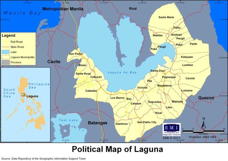 Province of Laguna General Profile of Laguna The Province of Laguna is located directly southeast of Metro Manila, surrounding the south and eastern parts of Laguna de Bay.