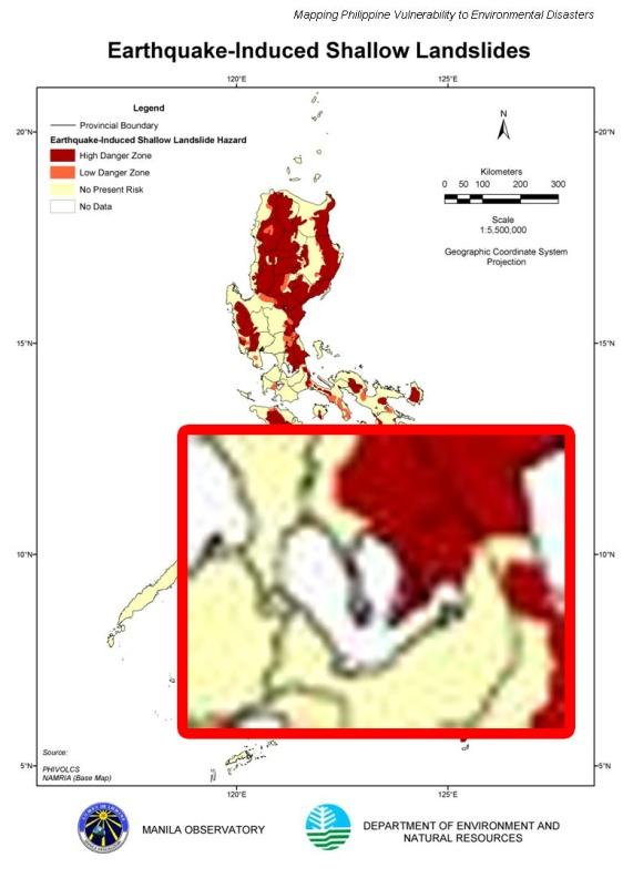 Figure 12: Landslide susceptibility map (inset added by author) Municipality of Mabitac Figure 13 shows the topography of the Municipality of Mabitac.