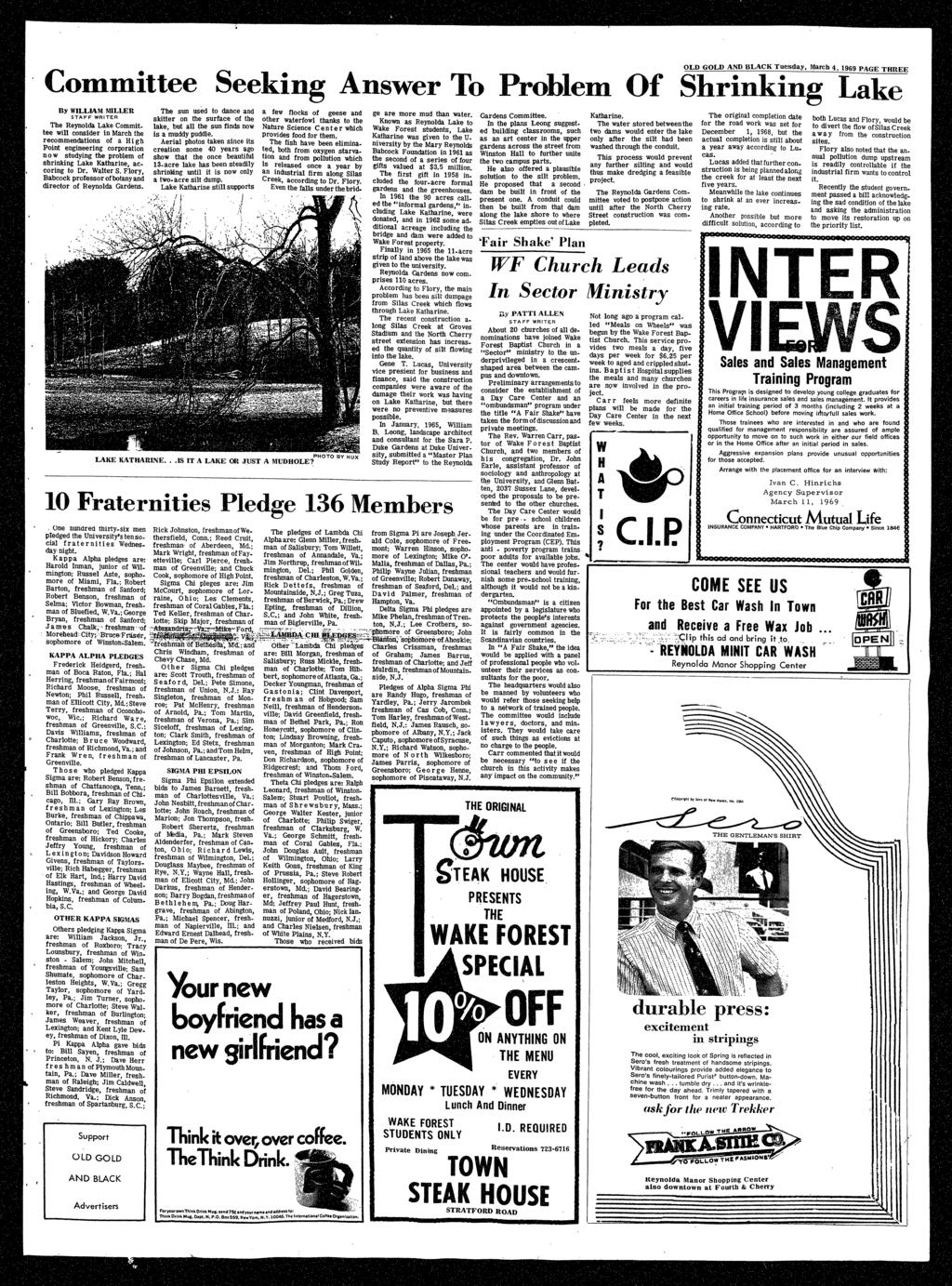 Commiee OLD GOLD AND BLACK Tuesday, March 4, 1969 PAGE THREE Seeking Answer To Problem Of Shrinking Lake By WLLAM MLLER STAFF WRTER The Reynolda Lake Commi.