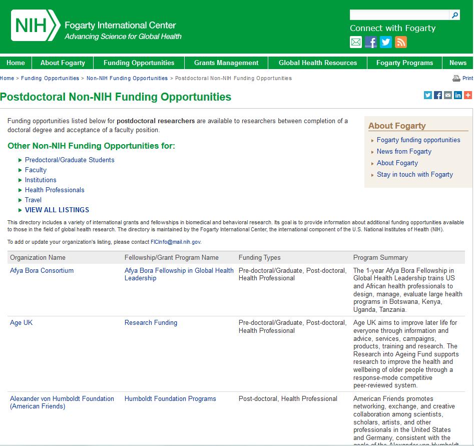Just one example from the Fogarty International Center, the international arm of the NIH http://www.fic.nih.