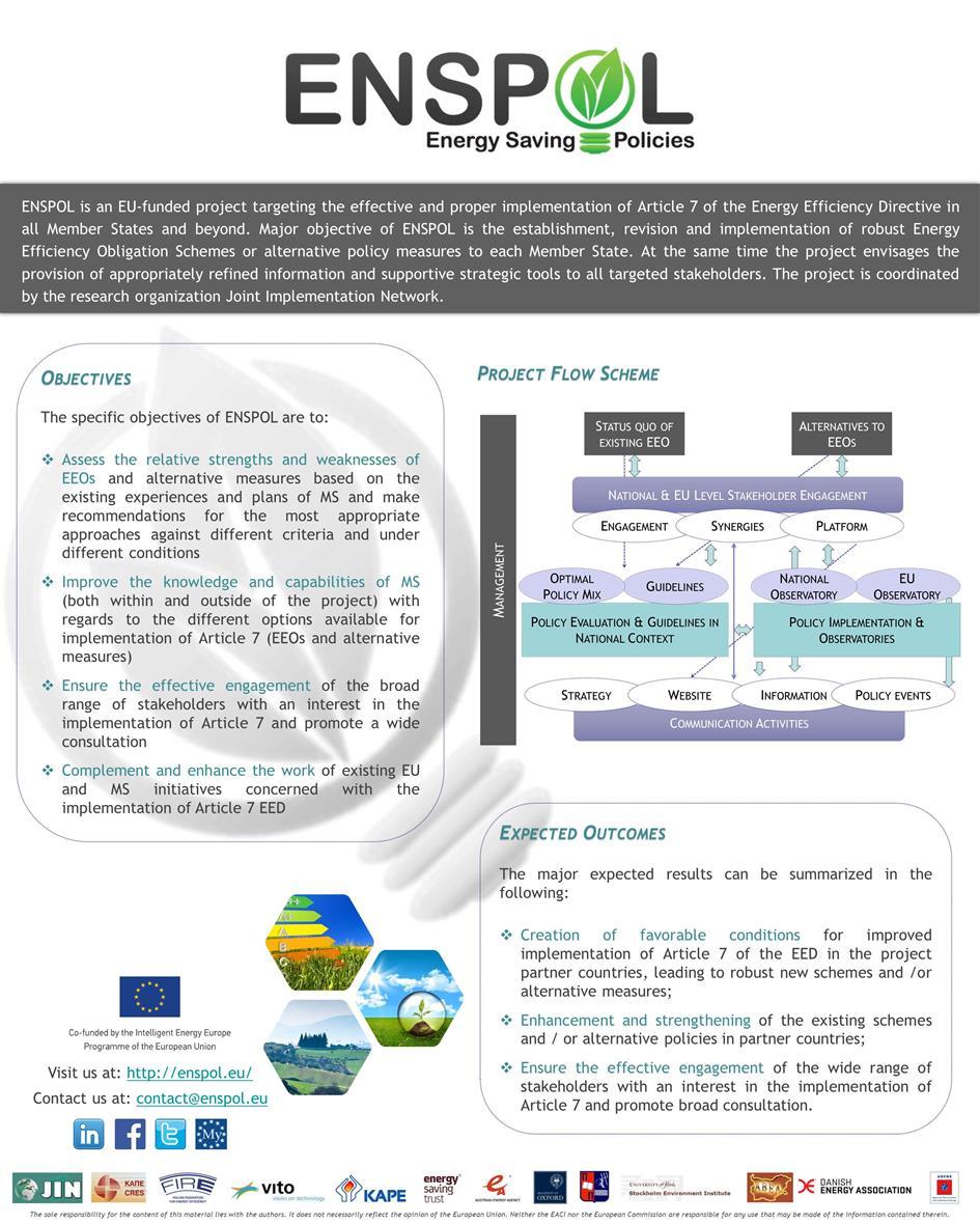 5 Factsheet The first ENSPOL factsheet was published within the first six months of the project duration and published on Intelligent Energy Europe website.