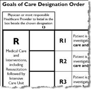 Goals of Care Designation Policy: Key Elements Goals of Care Designation Order Medical order Paper or electronic Becomes a guide for interventions, aligned with agreed upon goals of care A copy of