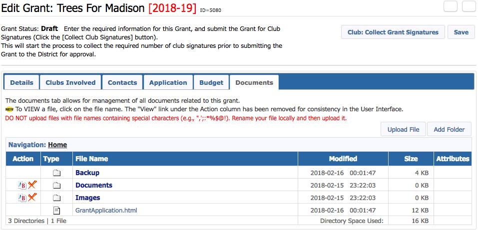 30 Once all six tabs are completed and verified, click on Club: Collect Grant Signatures to begin