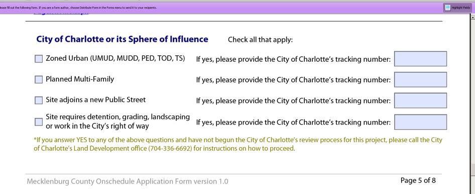 Enter the information for the City of Charlotte as applicable.