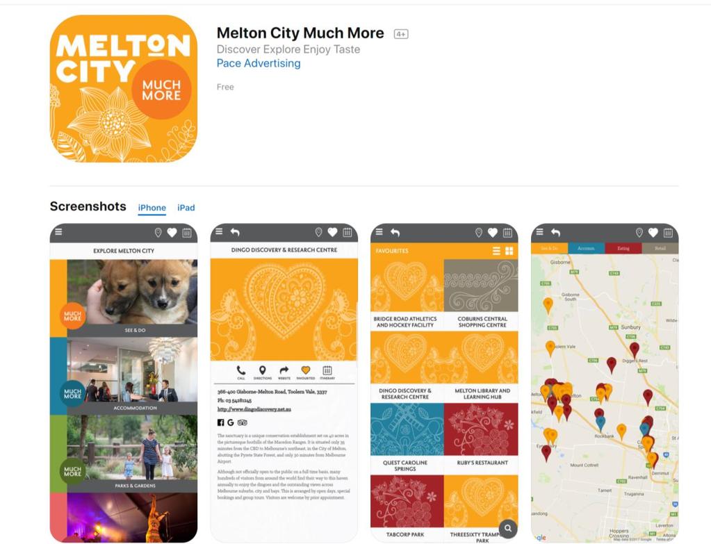 DESTINATION DEVELOPMENT: MELTON VISITOR ECONOMY APP Draws live information from Council s business database Provides a presence for Melton s