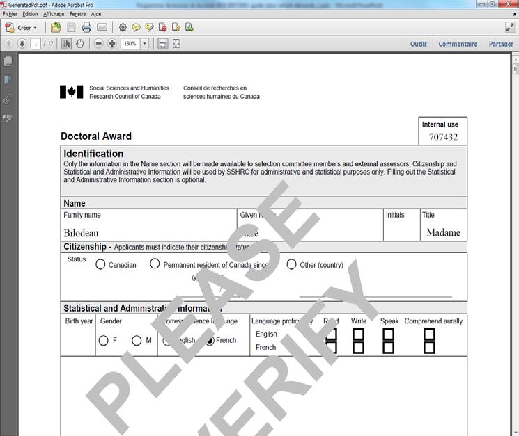 SSHRC: Hints and tips Message «Please verify» on the first page indicates that there is a problem with one section of the application form.
