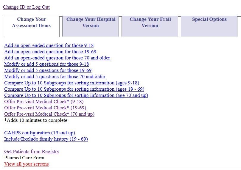 The screen shot below shows the review of systems information as it appears at the beginning of the action form.