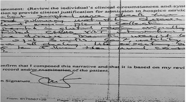Narrative 2 Good or Bad Illegible Signature must be legible---or have it printed below. Narrative 3 Sub 60 85 year old man with end-stage dementia.