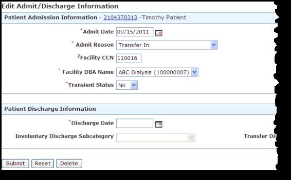 Transfer Deleting Admit/Discharge Info Facility Editors can delete Admit/Discharge records for patients