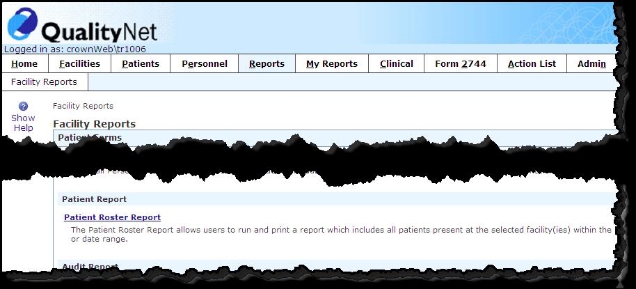 Select the Report 2. Click the Patient Roster Report link.