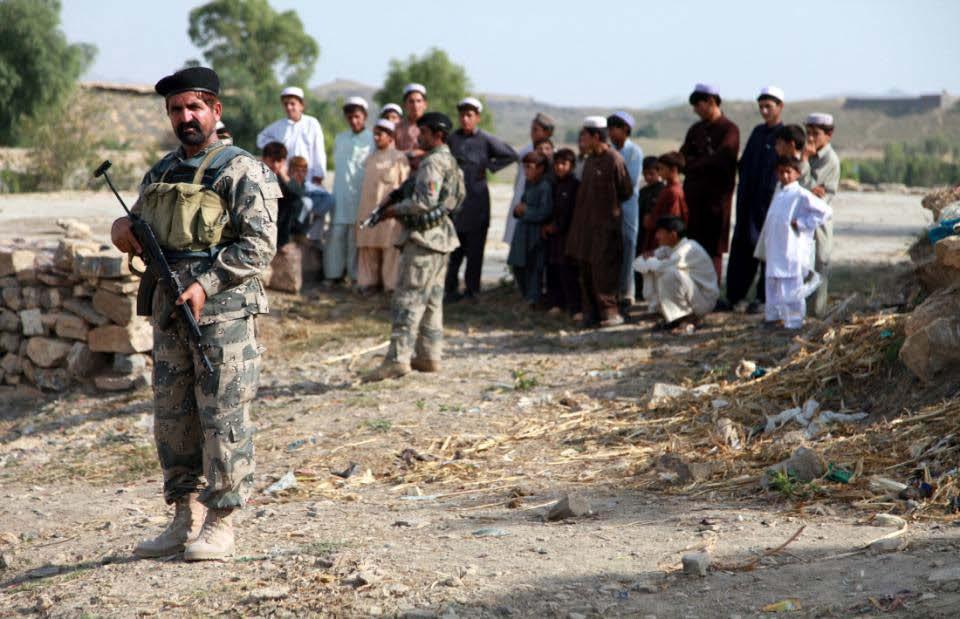 Afghan Soldiers provide security in the Loewan-Kala village, Khost province,