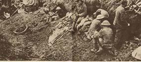 (Right: A photograph of Canadian troops in support positions somewhere on the Somme in the autumn of, 1916, only months earlier having been equipped with those steel helmets from Illustration) At the