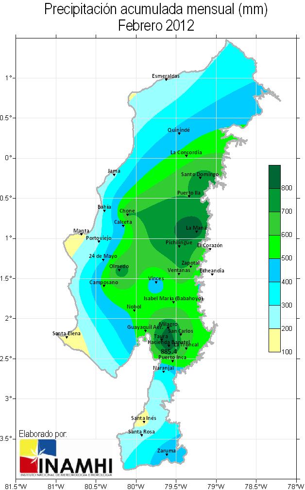 The situation Cumulative monthly precipitation (mm) February 2012 Ecuador, as several other countries in South America, is experiencing severe rainfall under the effects of La Niña weather phenomenon.