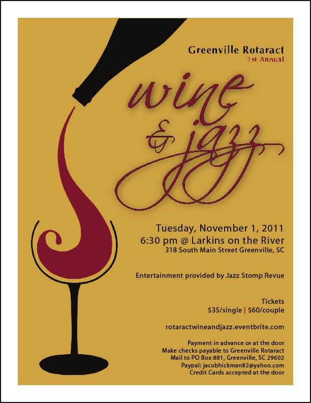 Join us for an evening of wine and jazz to benefit Greenville Rotaract. We will be featuring a wine tasting of various Spanish wines with appetizers provided.