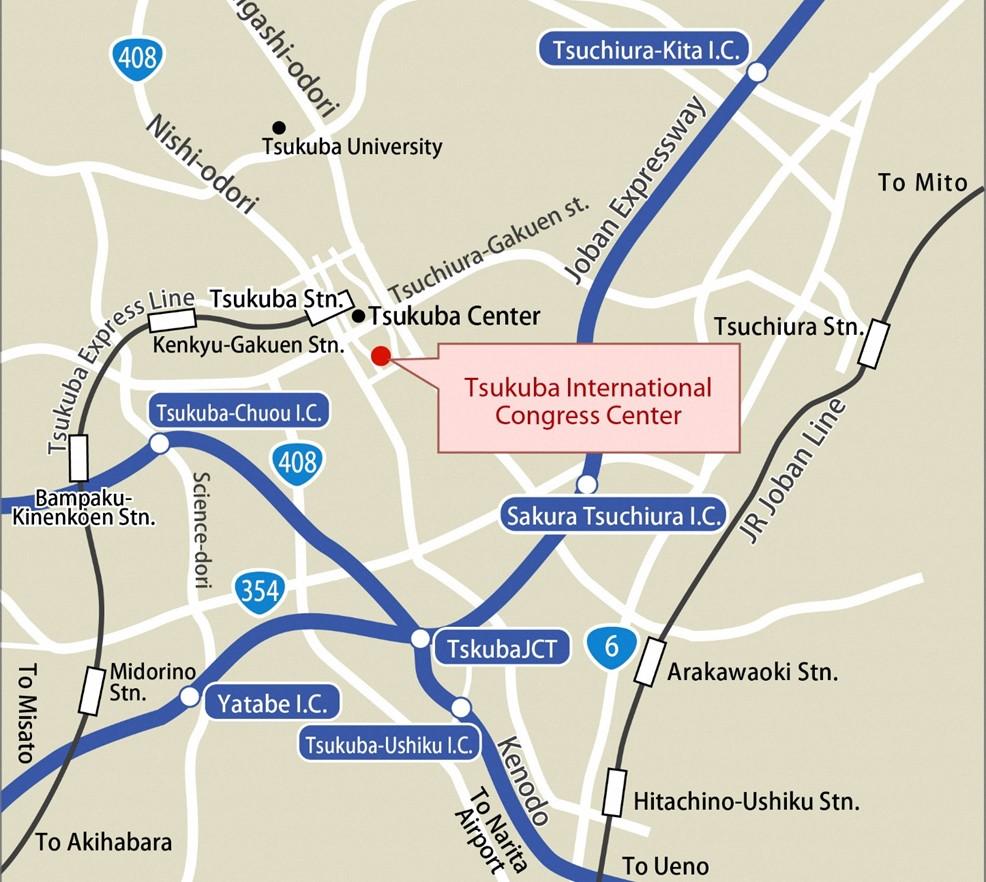 Venue Large Scale Map: Access Map: Tsukuba Station Chuo St. To Mt. Tsukuba CREO Q t Okura Frontier Hotel Tsukuba Tsukuba Center Bldg. Mitsui Bldg. Tsuchiura-Gakuen St. Nishi-Odori Ave.