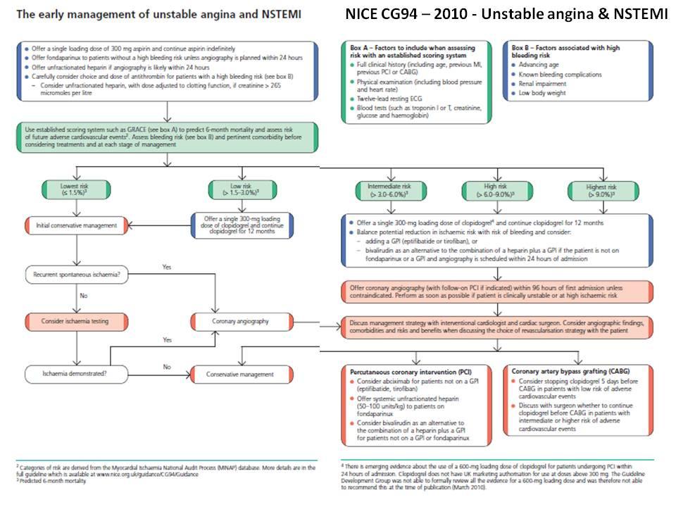 The 2010 NICE algorithm for the management of NSTE-ACS patients is provided below.
