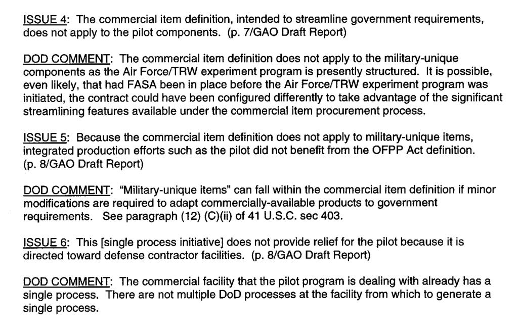 Appendix II Comments From the Department of Defense Now on
