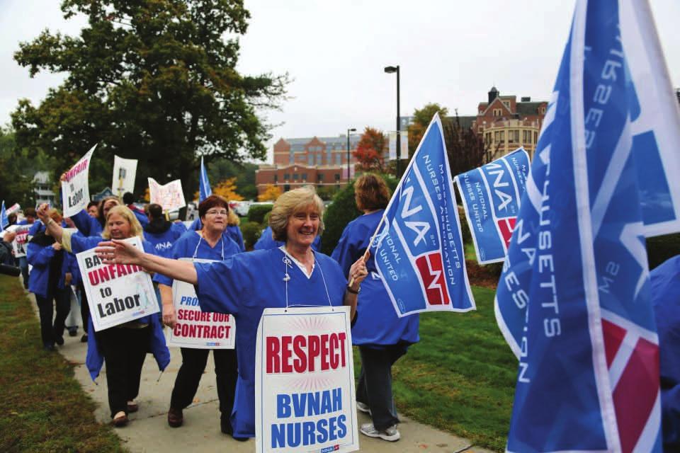 Baystate Hospital in Springfield with hundreds of nurses and community allies picketing in support of Baystate VNA and Hospice and BFMC nurses.