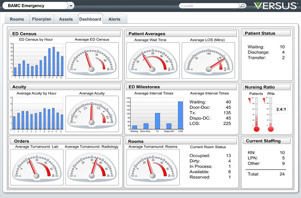 Dashboard Views Typical Dashboard View Search Box to Locate Patients, Staff and Assets Average Count of Patients in the A&E Dept at