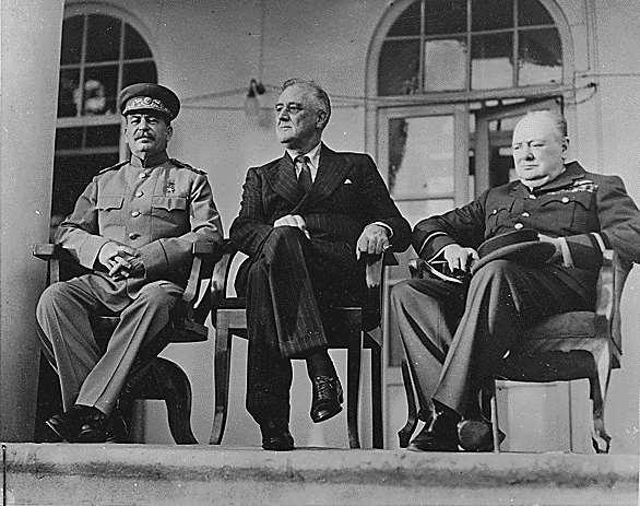 5At the Tehran Conference (Dec 1943), the Big Three (FDR, Churchill, and Stalin)