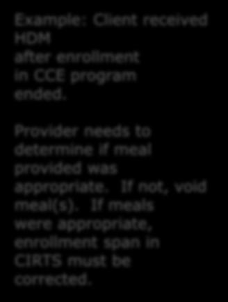 Example: Client received HDM after enrollment in CCE program ended.