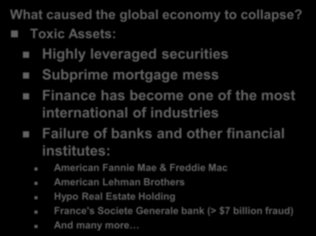 Economic Crisis Spreads Through Financial Globalization 1-3 What caused the global economy to collapse?
