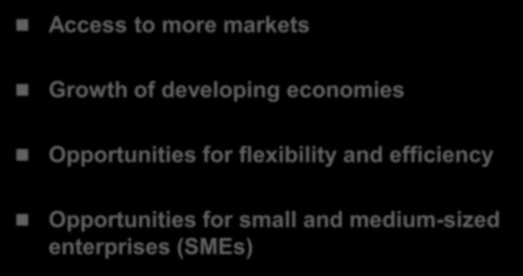 Benefits of Globalism Access to more markets Growth of developing economies Opportunities for flexibility and efficiency