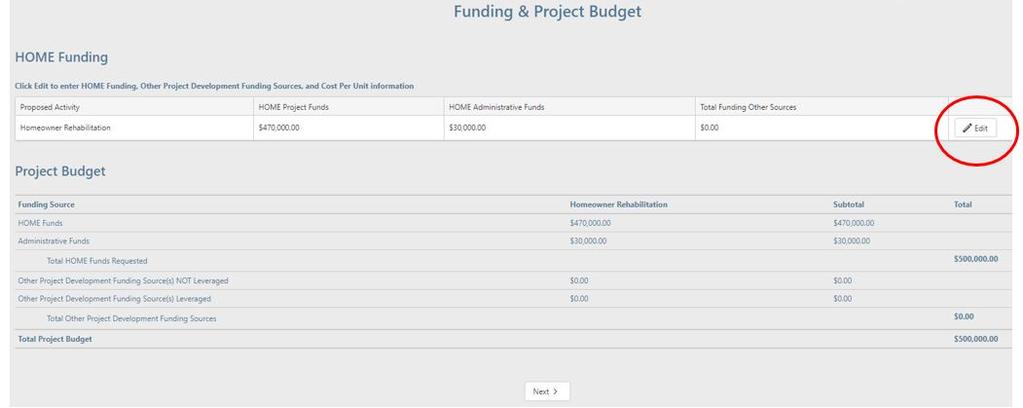 Once you enter and save the overall grant amount requested, you will see a summary screen again that looks like this.
