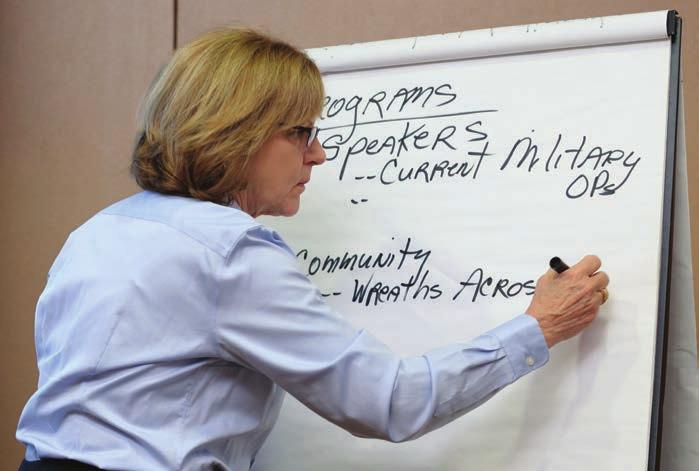 Col. Cherie Zadlo, USAF (Ret), deputy director of MOAA s Member Products and Services Department, takes notes on various programs and initiatives in which chapter members from across the country