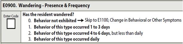 E0800 = 2, behavior occurred 4 6 days, but less than daily : Behavioral rejection of antibiotics prevents resident from achieving his stated goals for health care listed in his advanced