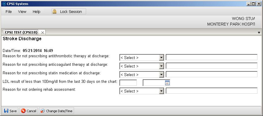 For patient transferring to other acute care facilities, the stroke discharge widget is added on the TRANSFER ASSESSMENT e-form as follows: Once clicking on the widget link, a separate