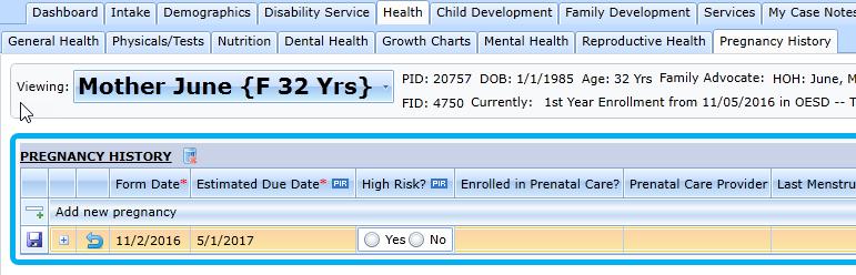 Pregnancy History High Risk Pregnancy (PIR C16) If prenatal mom is experiencing a high-risk pregnancy that was not previously reported on the enrollment form, you must document it in PROMIS.