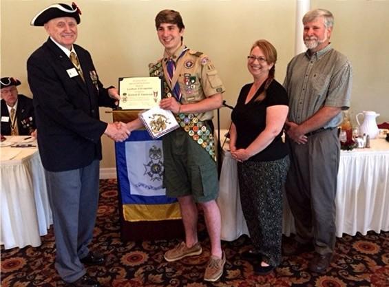 P a g e 10 Eagle Scout Month March 12, 2015 Charlie Day presenting Eagle Jeremiah Lovestrand his 1st Place Withlacoochee Chapter Winners Certificate for the SAR King Eagle Scholarship