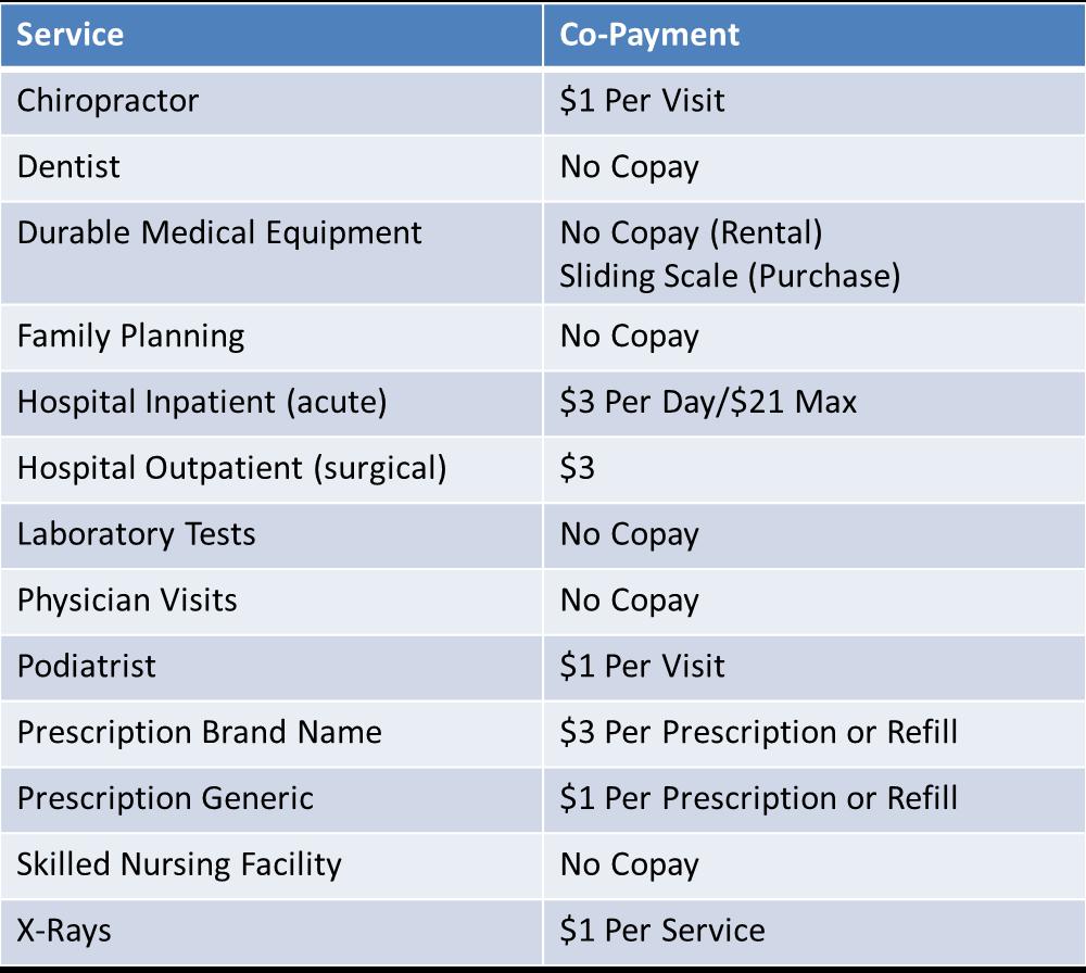 Participant co-payments Participant co-payment schedules can