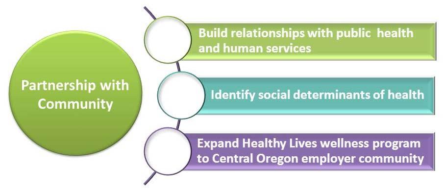 Our strategy, shown below, highlights our commitment to work closely with our community which includes public health and human service agencies, school districts, colleges and universities, private