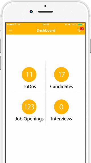 Zoho Recruit Mobile Application Schedule interviews Get instant status updates Get instant email notifications Track To-Dos,