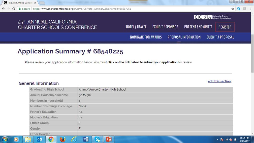Submitting the Scholarship Application can only be submitted online: www.charterconference.