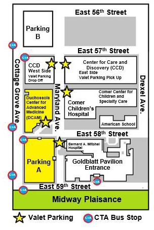 Directions to the Duchossois Center for Advanced Medicine (DCAM) Parking A: 5840 S. Maryland Ave.