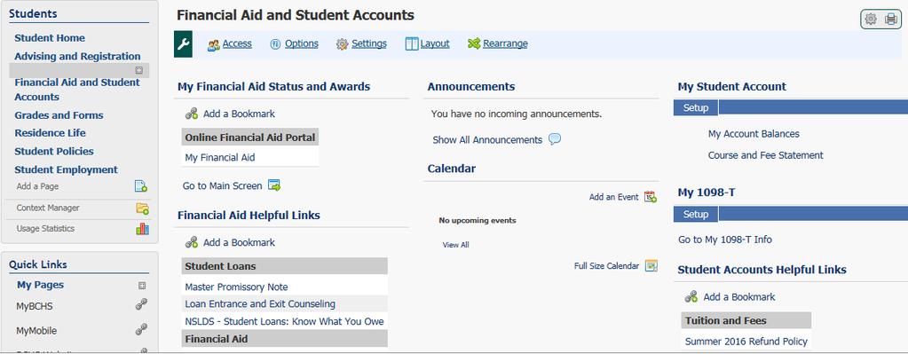 4. The Financial Aid and Student Accounts Page is divided into the following THREE sections: a.