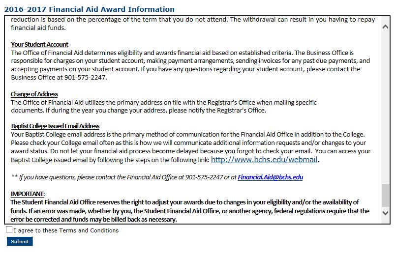 2018-2019 Financial Aid Award Information 15. The Accept Your Awards page is divided into multiple columns: a.