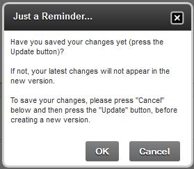 A message will display to confirm that you have clicked Update first to save your changes. 6. Click OK. 7.