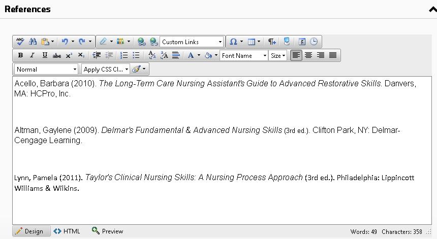 Word Processing in the Content tab HCPro Comply for Long-Term Care Nursing uses RadEditor from Telerik, which is a third party editor to manage rich-text content.
