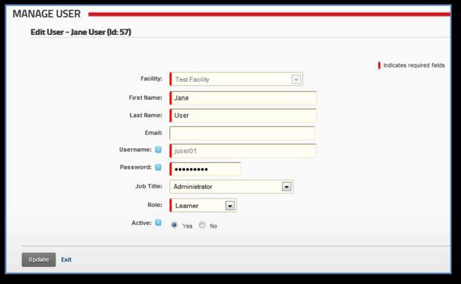 Edit User Details Occasionally, you might need to update information for a user in your facility such as changing a last name or email address. This can be accomplished using the Manage User page.