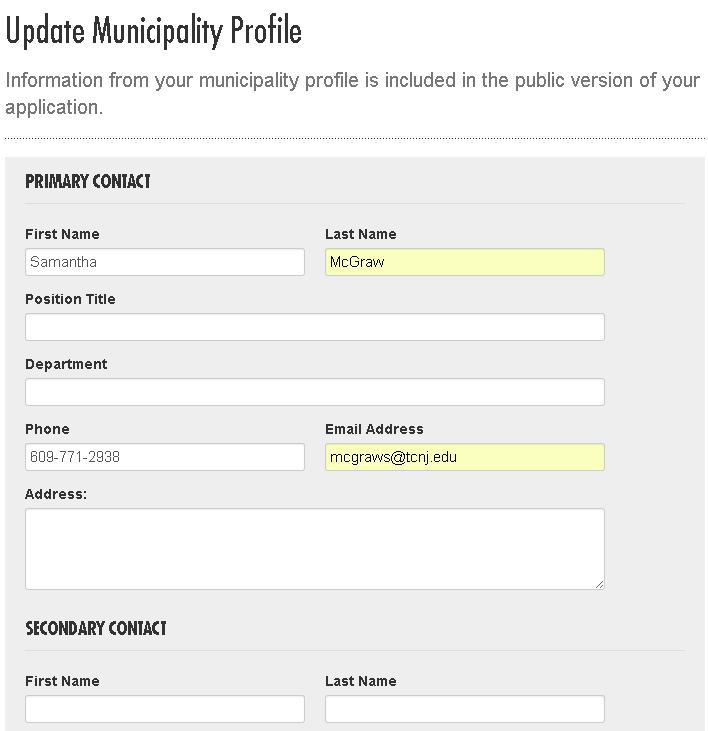 Update Municipality Profile Keep your contact information updated to receive important