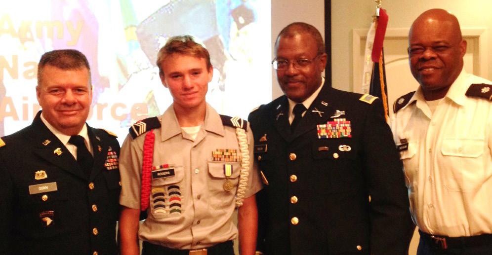 (l to r) LTC Donald Gunn, Cadet Dylan Rogers, COL Samuel Taylor and LCDR John Ingraham at the May 2016 meeting.